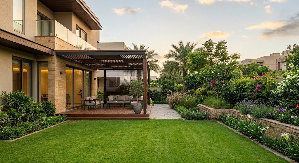 Landscaping in Lahore modern residential garden and hardscape design in DHA Lahore