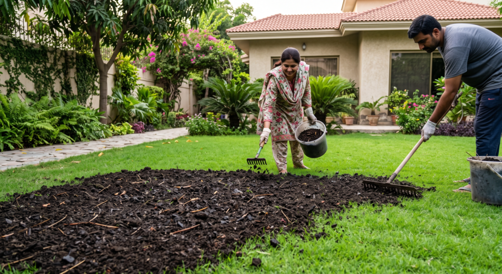 Organic lawn fertilizer Karachi compost and vermicompost soil conditioning for a healthy lawn